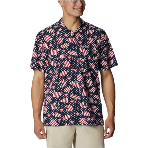 Columbia PFG Mens FATHER'S DAY Vented Fishing USA Flag Patriotic JULY 4th NWT - Picture 2 of 12